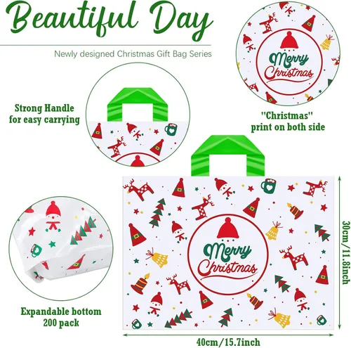 Vista 3 de Fulmoon 200 bolsas de regalo de Navidad extragrandes de plástico con asas, reutilizables, mercancía, compras, venta al por menor, bolsas