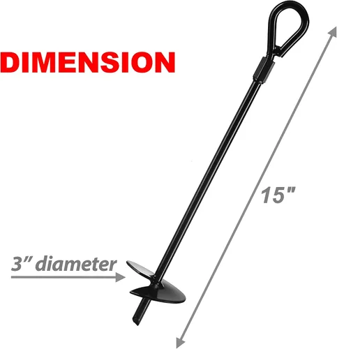 Vista 2 de Anclajes de tierra de 15 pulgadas (8 piezas) fáciles de usar con taladro, diámetro de hélice de 3 pulgadas, gancho de anclaje resistente para tienda
