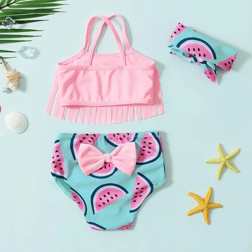 Vista 2 de LYSMuch 3Mo-2T - Traje de baño para niñas pequeñas, traje de baño de 3 piezas con borlas y borlas