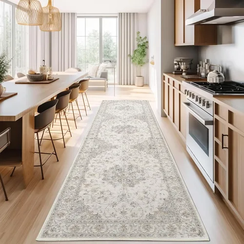 Vista 220 de jinchan Lima - Alfombra simétrica floral geométrica lavable, alfombra de entrada de medio círculo de 2 x 3, alfombra de media luna, suave y Azul