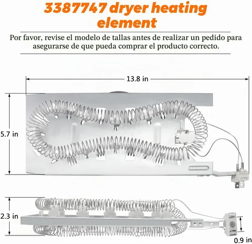 Vista 5 de W11045584 3387747 W11344457 Elemento calefactor para secadora de Blutoget-WP3387747 Compatible con Whirlpool Amana Kenmore KitchenAid - Reemplaza