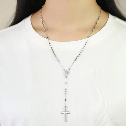Vista 7 de XUANPAI Collar de cuentas de rosario cristiano cruzado joyería católica colgante de amuleto de medalla de Virgen María colgante de acero inoxidable