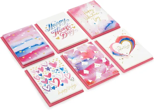 Vista 3 de Hallmark - Tarjetas para el día de San Valentín, paquete surtido de 36 unidades (acuarela de lámina dorada)