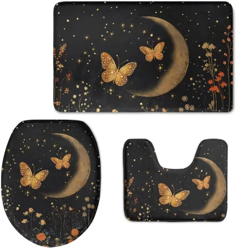 Vista 20 de HUGS IDEA Alfombra de baño, alfombra de baño, alfombra de baño, diseño de bandera estadounidense, mariposa, floral, juego de tapetes de baño