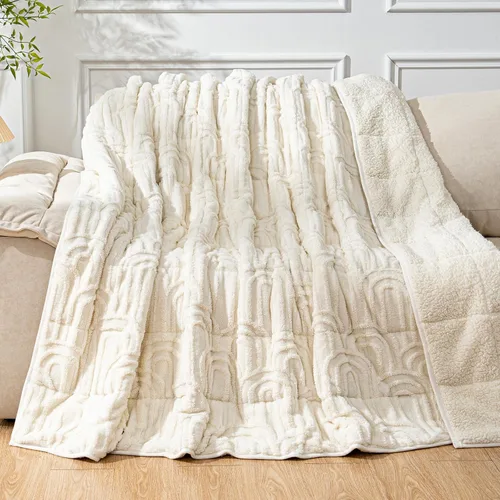 Vista 36 de Cottonblue Manta con peso de jacquard de 15 libras para adultos, tamaño individual, manta de forro polar sherpa ultrasuave para relajarse y dormir