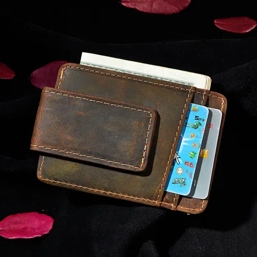 Vista 8 de Billetera de doble cara de cuero para hombre, moderna, pequeña, delgada, perfecta para tarjetas, monedas, etc. Billetera delgada y resistente