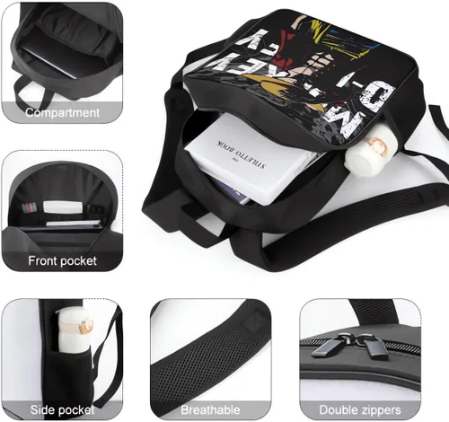 Vista 4 de Mochilas de anime para niños y adolescentes, mochila de dibujos animados de personajes de anime, mochila deportiva de gran capacidad, bolsas