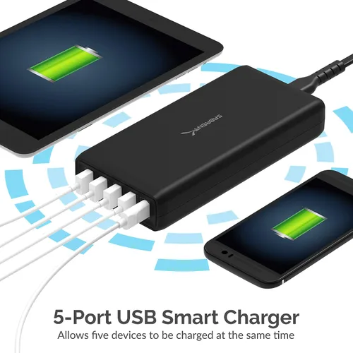 Vista 4 de SABRENT Estación de carga de cargador inteligente USB A y USB tipo C PD de 5 puertos de 114 W (AX-LPD5)