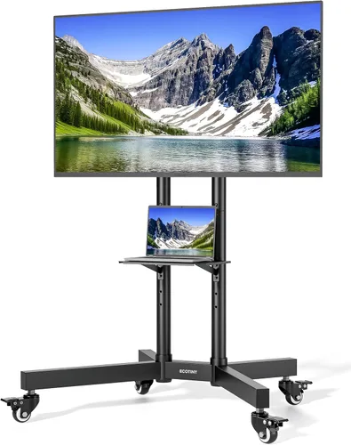 Vista 10 de Soporte de TV rodante resistente para pantallas de 23 a 60 pulgadas, soporta 121 libras (TV de 99 libras + estante de 22 libras), carrito de TV