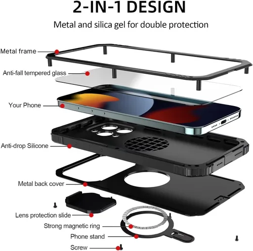 Vista 8 de Funda a prueba de golpes para iPhone 15, compatible con Magsafe de carga magnética, soporte de anillo magnético, cubierta protectora de lente