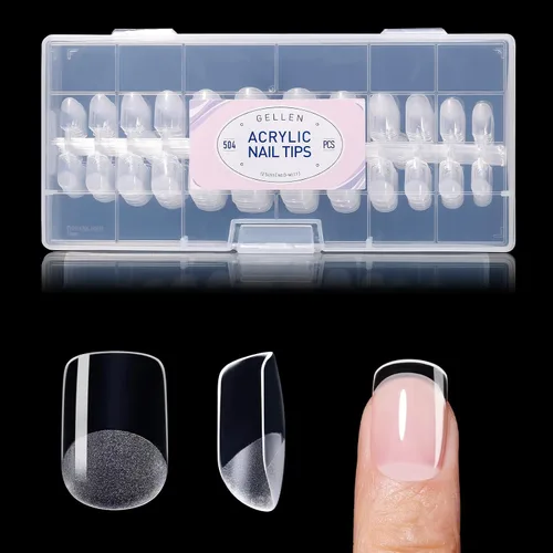 Vista 17 de Gellen - Puntas de uñas cortas de almendra, 504 unidades, gel suave transparente de cobertura completa, 12 tamaños Almendra corta transparente