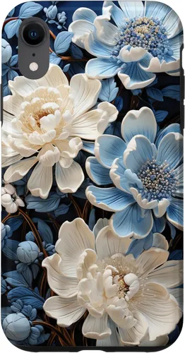 Vista 24 de iPhone 16 Chinoiserie Floral Toile Blue and White Case