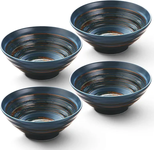 Vista 7 de YUN TAO Juego de 4 cuencos de ramen de cerámica negra de 35 onzas, cuencos de sopa profundos, cuencos japoneses asiáticos para fideos Pho para uso