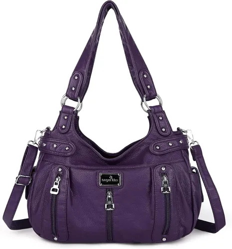 Vista 19 de Angelkiss Bolsos grandes y carteras para mujer de cuero sintético lavado tipo hobo, bandolera, bolso cruzado, bolso de hombro, bolso de mano