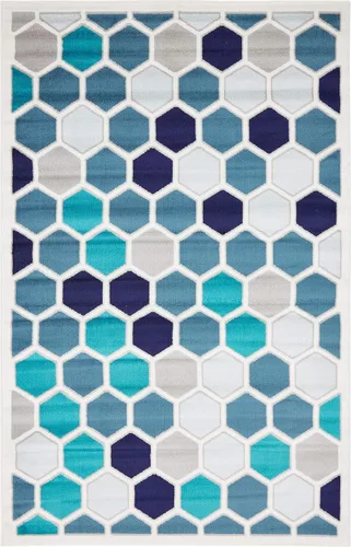Vista 11 de Unique Loom Metro Collection - Alfombra hexagonal geométrica multicolor abstracta (9 pies x 12 pies, rectangular, marfil y azul)