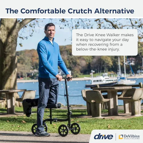 Vista 2 de Drive Medical Patinete de rodilla plegable orientable y patín de pierna, negro Steerable Design Folds Flat for Easy Storage and Transport While