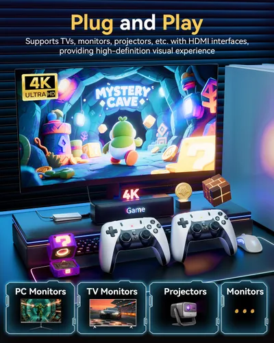 Vista 4 de Retro Gaming Console, 20,000+ Retro Game Stick, 23 Emulators, 4K HD TV Game Stick, Built-in Classic Video Games, Plug & Play Game Console for TV