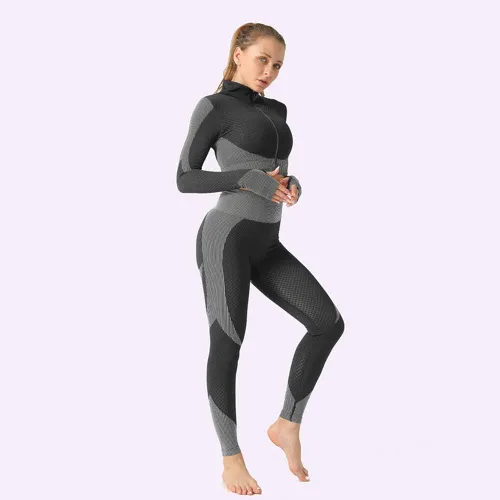 Vista 4 de Conjunto de entrenamiento sin costuras de 3 piezas para mujer, ropa deportiva de fitness, escuela, correr, yoga, ropa deportiva