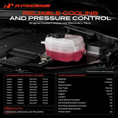 Vista 2 de A-Premium Tanque de expansión de recuperación de desbordamiento de refrigerante del motor con tapa compatible con Subaru Outback 2005-2019, Legacy