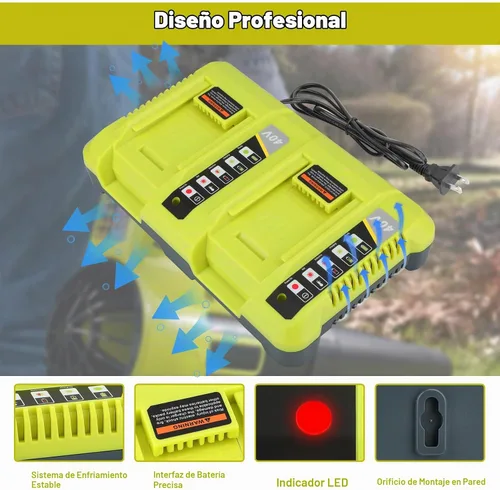 Vista 5 de JYJZPB Cargador OP401 dual para batería Ryobi 40V con estación de carga