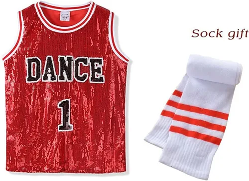 Vista 2 de LOLANTA Ropa de baile Hip Hop para niñas, vestido de lentejuelas para niños, camiseta larga sin mangas de jazz para animadoras