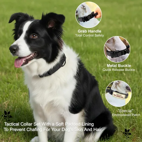 Vista 3 de KCUCOP Collar táctico para perro, collar militar con asa, collar K9 grueso, ajustable, resistente, para perros grandes y medianos (negro, L)