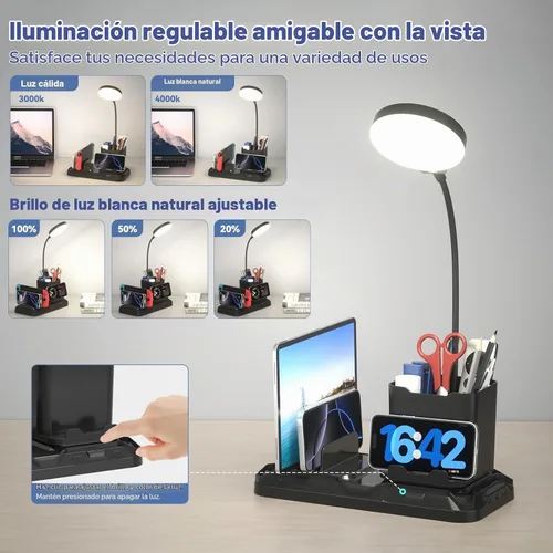 Vista 2 de KDD Lámpara de escritorio con puertos de cargador USB A y C