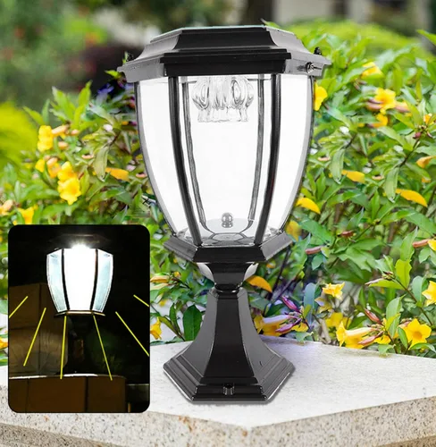 Vista 2 de Lámpara de poste de jardín de 2 piezas de 5 W LED de energía solar para exteriores, impermeable, negro, ahorro de energía para césped, jardín