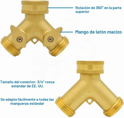 Vista 4 de HYDRO MASTER Manguera de jardín con divisor en Y de latón resistente de 2 vías con válvulas de cierre de agarre cómodo, adaptador para grifo