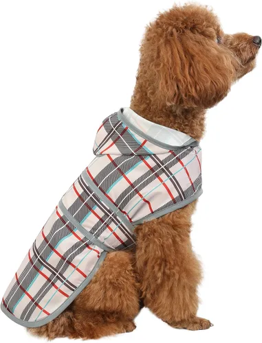 Vista 27 de Impermeable para perros pequeños y cachorros, chaqueta impermeable con capucha con tiras reflectantes, agujero para la correa y poncho de ajuste