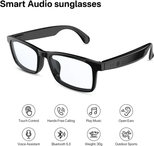 Vista 3 de GenXenon Gafas inteligentes para hombres y mujeres, lentes de luz azul transparente, gafas Bluetooth con altavoz, asistente de voz y toque