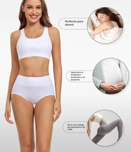 Vista 5 de wirarpa Ropa interior de algodón para mujer, de cintura alta, cobertura completa, paquete de 4 unidades (talla regular y grande)