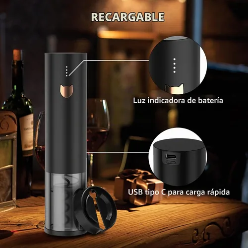 Vista 6 de Regalos de vino - Abridor de vino eléctrico - Sacacorchos automático recargable - Sacacorchos eléctrico inalámbrico - Abridor de botellas de vino