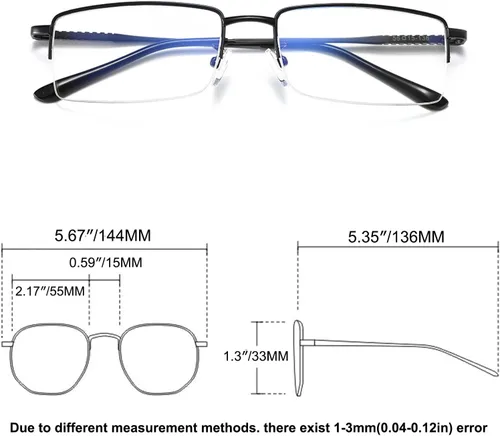 Vista 6 de Half Rimless Metal Eyewear Frames Blue Light Blocking Transparent Lens Business Glasses