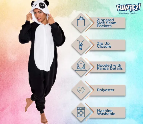 Vista 4 de Slim Fit Adult Onesie - Animal Halloween Costume - Plush Fruit One Piece Cosplay Suit for Women and Men by FUNZIEZ!