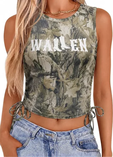 Vista 14 de Camisetas sin mangas de vaquera occidental para mujer, camisetas de música #02 Negro