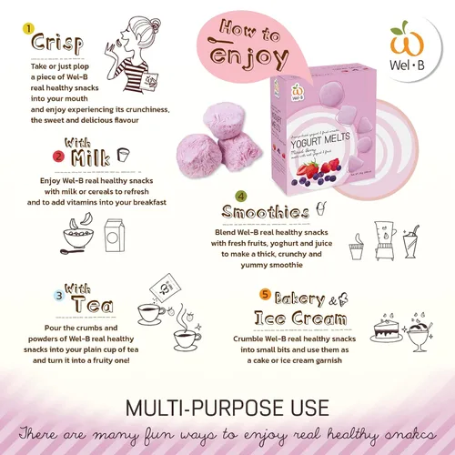 Vista 4 de Wel-B Alimentos liofilizados, bayas frescas con yogur liofilizadas a deliciosas, aperitivos de frutas crujientes, aperitivo saludable para niños