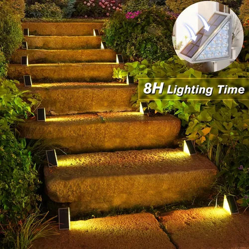 Vista 6 de VOLISUN Paquete de 6 luces solares para escaleras, 7 colores fijos, luces solares para escalones al aire libre, impermeables, IP67, luz LED