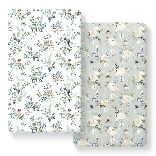 Vista 18 de GRSSDER Juego de 2 sábanas elásticas para cuna para bebé, ultra suaves, universales, se adaptan a la mayoría de las almohadillas de colchón de cuna