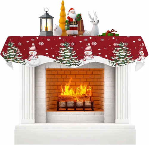 Vista 17 de Bufanda de Chimenea Navideña Copos de Nieve Azules Cubierta de Bufanda de Repisa de Chimenea Cubierta Corredor de Repisa de Árbol de Navidad