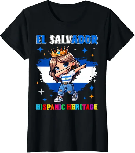 Vista 39 de Camiseta infantil El Salvador Dabbing Girl Hispanic Heritage Celebration, Negro