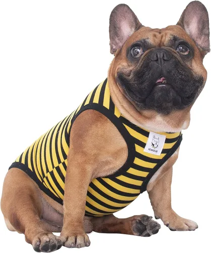 Vista 53 de iChoue - Camisetas de rayas de algodón 100% transpirable para Bulldog francés, chaleco de Halloween para perros medianos, camisetas Frenchie Pug