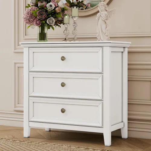 Vista 12 de BOSHIRO Cómoda de granja de 3 cajones para dormitorio - 31.5" de ancho 3 cajones de almacenamiento como mesita de noche o cómoda de pie