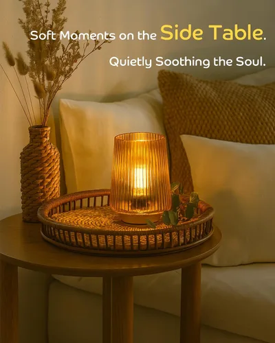 Vista 9 de Lámpara a pilas con temporizador, juego de 2 pequeñas y acogedoras lámparas de mesa decorativas de vidrio ambiental para mesita de noche y Ámbar