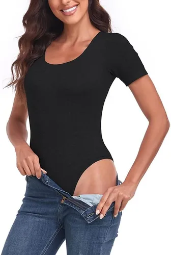 Vista 3 de TownCat Women's Round Neck Short Sleeve Bodysuit, Women Sexy Tops Body suit Jumpsuits with Stretchy Clothing