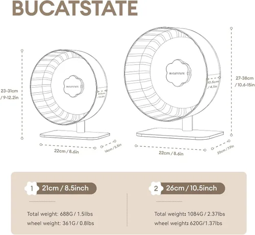 Vista 7 de BUCATSTATE Rueda de ejercicio para hámster de 10.2 pulgadas, ruedas giratorias súper silenciosas mejoradas para hámster con base ajustable