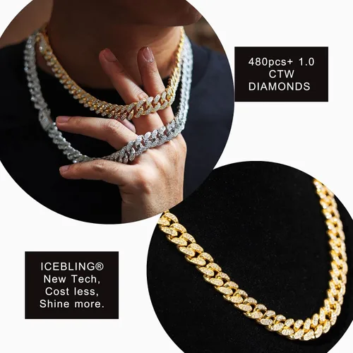 Vista 6 de Halukakah Gold Chain for Men - The Royal - Iced Out 1420MM GoldPlatinum WhiteRose GoldRhodium Black Cuban Link Chain Necklace Bracelet Full Cz