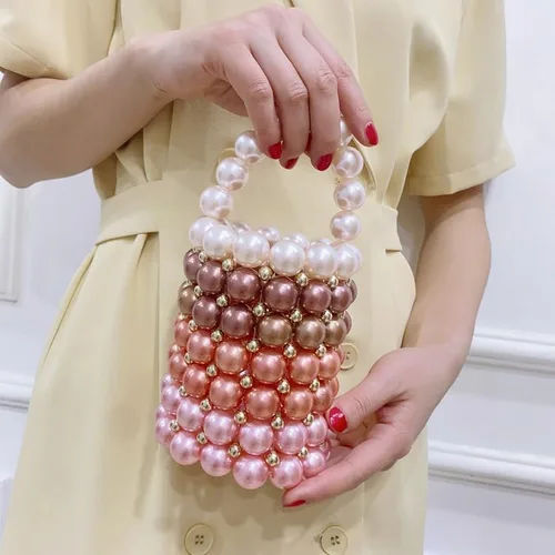 Vista 5 de Bolso bandolera de mano multicolor con cuentas de mano para mujer