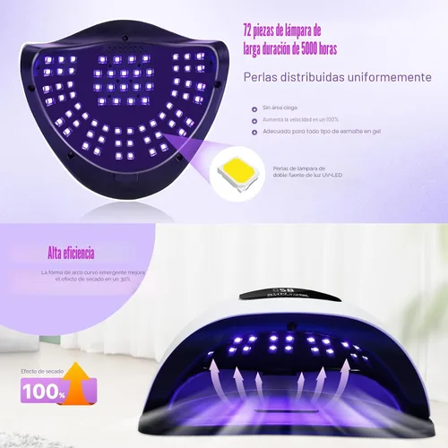 Vista 2 de Wisdompark Lámpara de uñas LED UV de 320 W, secador de uñas para esmalte de gel con 72 cuentas de lámpara y sensor automático/4 ajustes