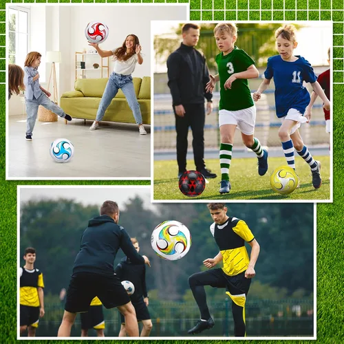 Vista 5 de Lenwen 12 pelotas de fútbol con inflador a granel, tamaño oficial 5, 4, 3, niños, adolescentes, adultos, deportes en interiores y exteriores, regalo